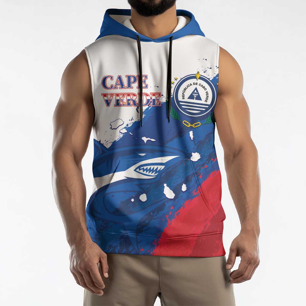 Cape Verde Football Custom Sleeveless Hoodie Tubaroes Azuis Glory World Cup - Wonder Print Shop