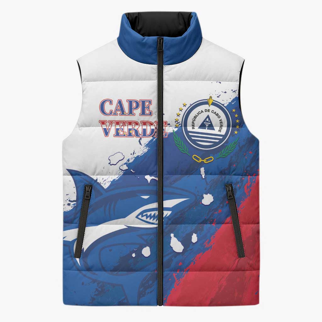 Cape Verde Football Custom Sleeveless Puffer Jacket Tubaroes Azuis Glory World Cup - Wonder Print Shop