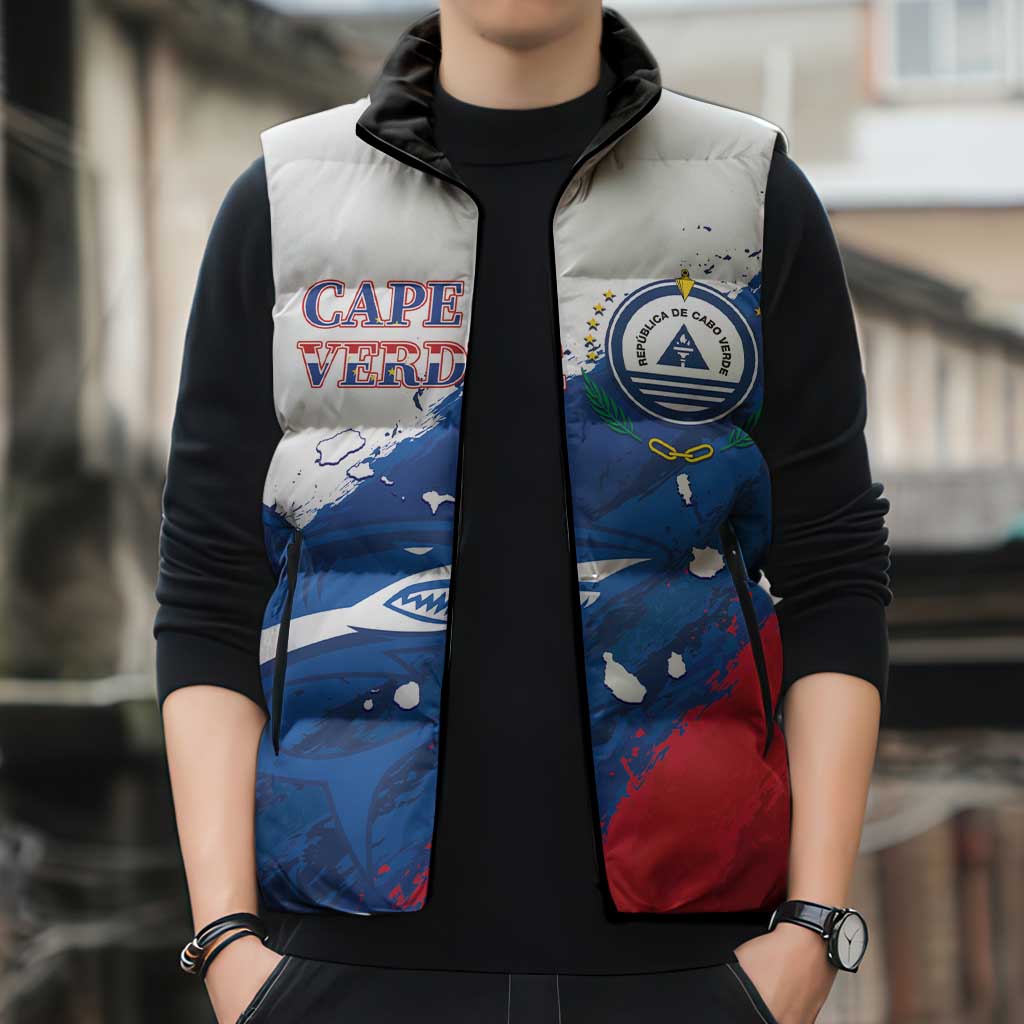 Cape Verde Football Custom Sleeveless Puffer Jacket Tubaroes Azuis Glory World Cup - Wonder Print Shop