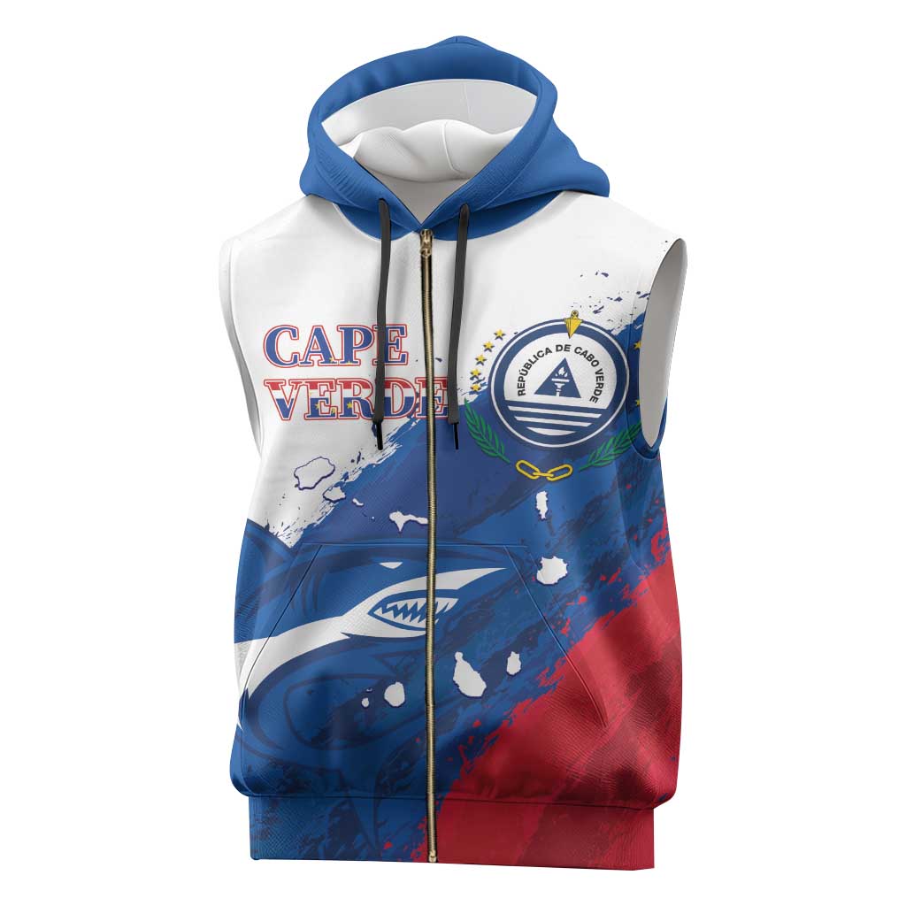 Cape Verde Football Custom Sleeveless Zip Hoodie Tubaroes Azuis Glory World Cup - Wonder Print Shop