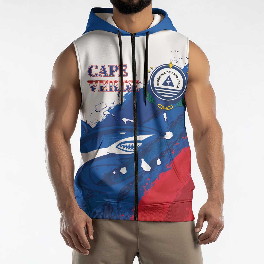 Cape Verde Football Custom Sleeveless Zip Hoodie Tubaroes Azuis Glory World Cup - Wonder Print Shop