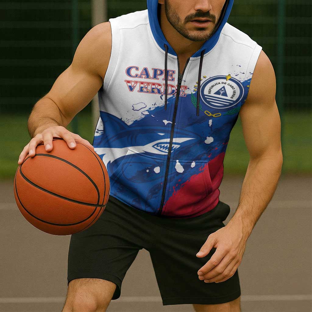 Cape Verde Football Custom Sleeveless Zip Hoodie Tubaroes Azuis Glory World Cup - Wonder Print Shop
