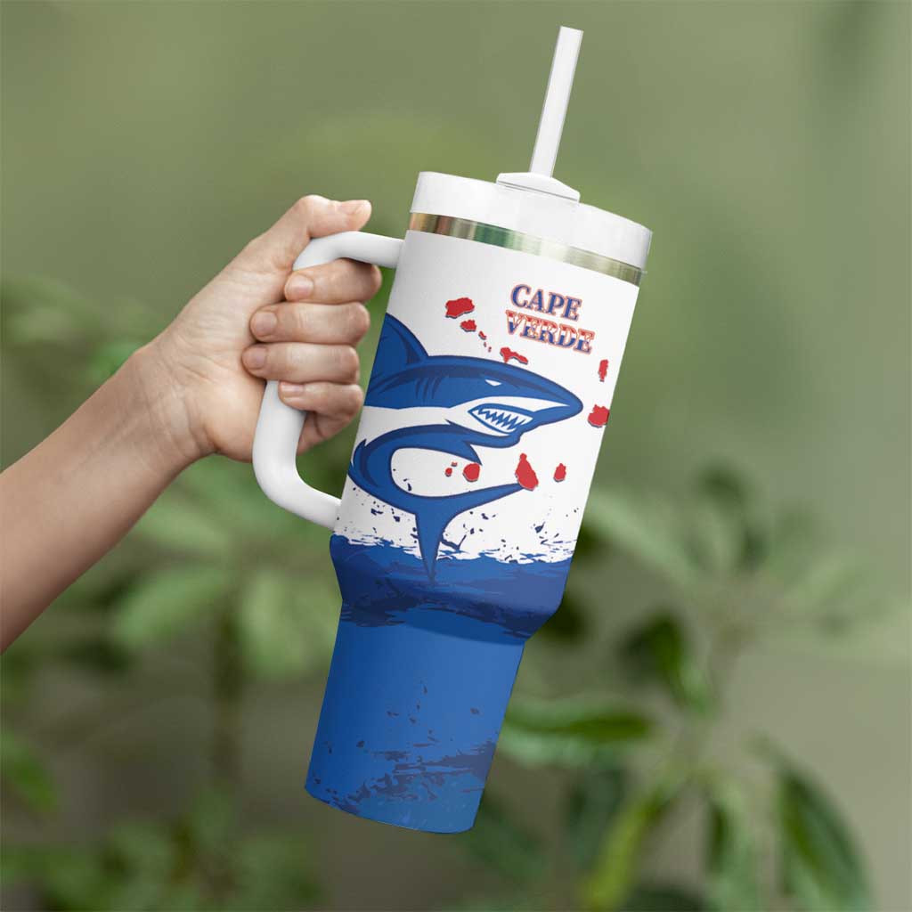 Cape Verde Football Custom Tumbler With Handle Tubaroes Azuis Glory World Cup - Wonder Print Shop