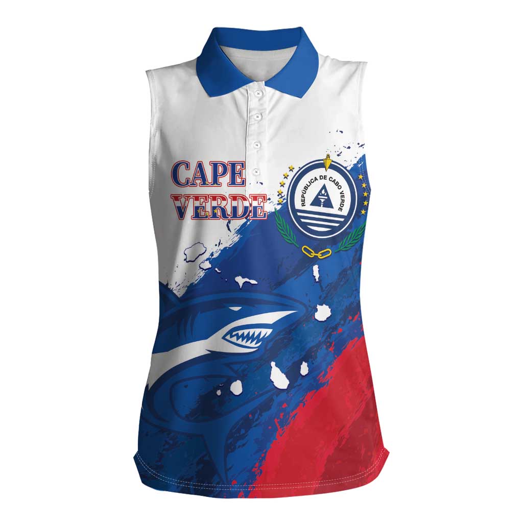 Cape Verde Football Custom Women Sleeveless Polo Shirt Tubaroes Azuis Glory World Cup - Wonder Print Shop