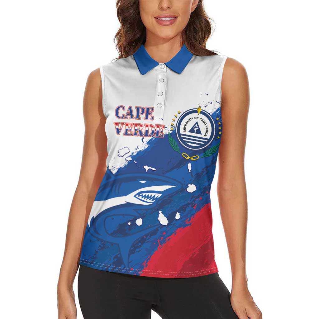 Cape Verde Football Custom Women Sleeveless Polo Shirt Tubaroes Azuis Glory World Cup - Wonder Print Shop