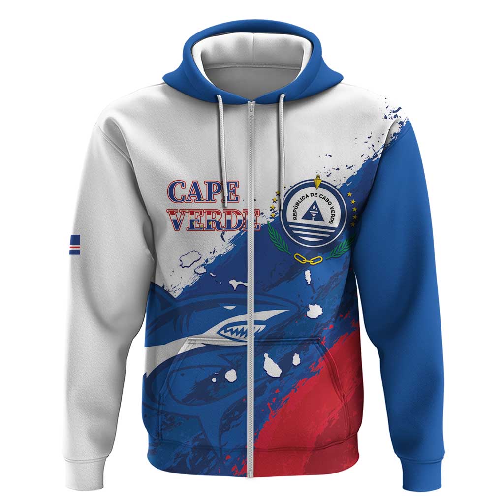 Cape Verde Football Custom Zip Hoodie Tubaroes Azuis Glory World Cup - Wonder Print Shop