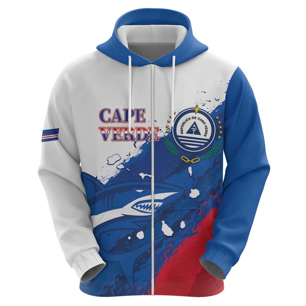 Cape Verde Football Custom Zip Hoodie Tubaroes Azuis Glory World Cup - Wonder Print Shop