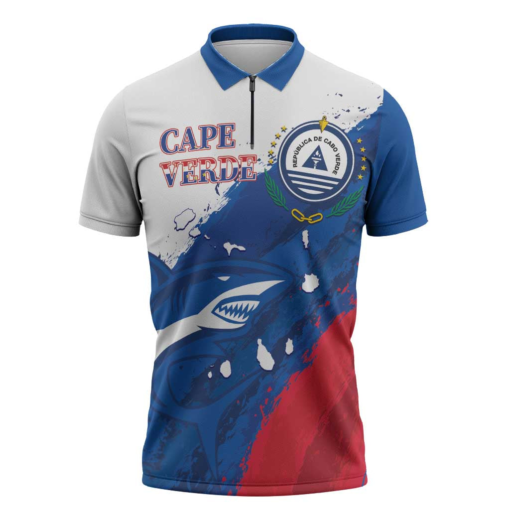 Cape Verde Football Custom Zipper Polo Shirt Tubaroes Azuis Glory World Cup - Wonder Print Shop