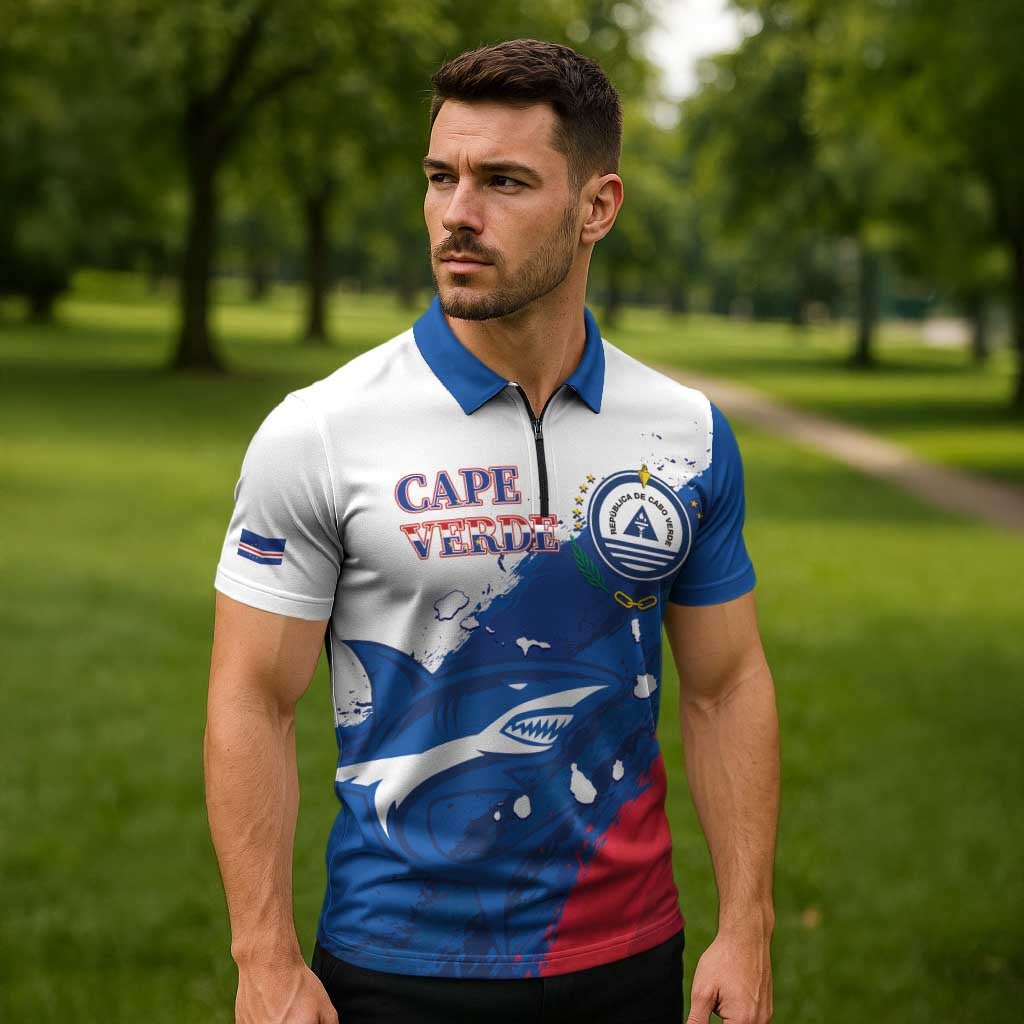 Cape Verde Football Custom Zipper Polo Shirt Tubaroes Azuis Glory World Cup - Wonder Print Shop