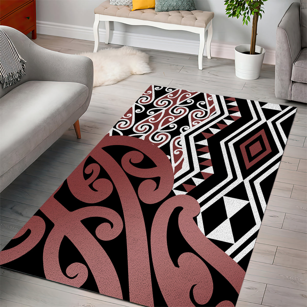 New Zealand Area Rug Aotearoa Kowhaiwhai Mix Taniko Art - Wonder Print Shop