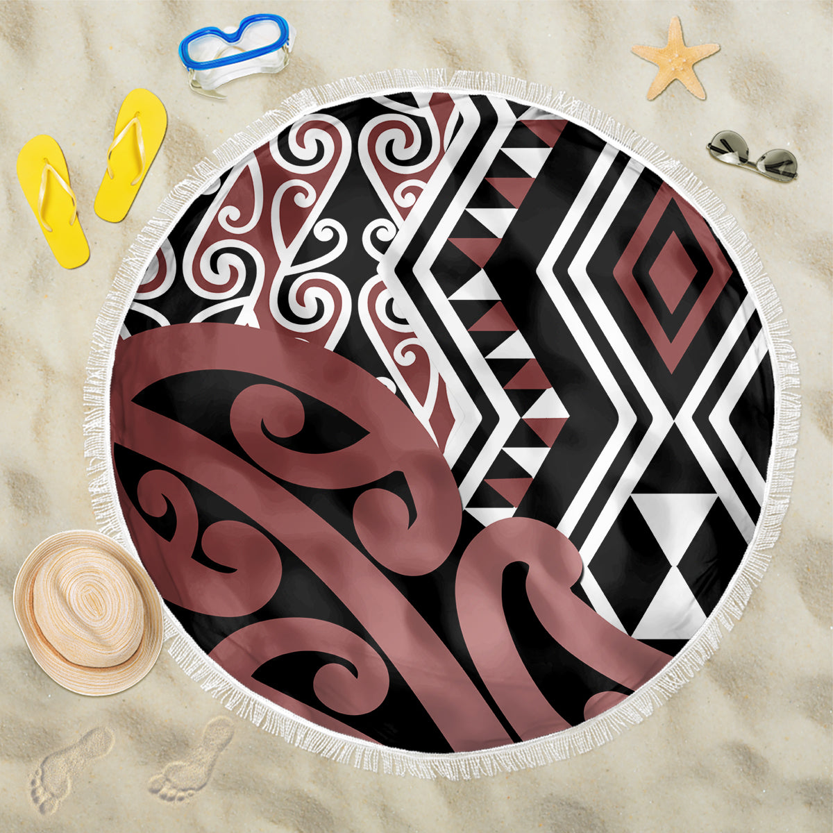 New Zealand Beach Blanket Aotearoa Kowhaiwhai Mix Taniko Art - Wonder Print Shop