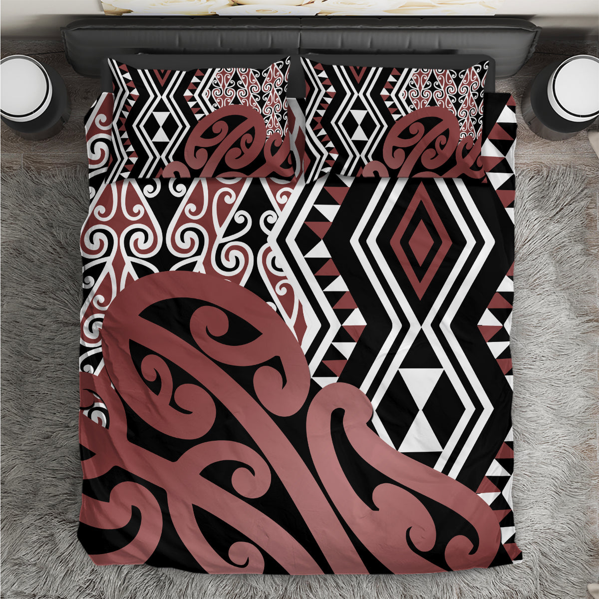 New Zealand Bedding Set Aotearoa Kowhaiwhai Mix Taniko Art - Wonder Print Shop