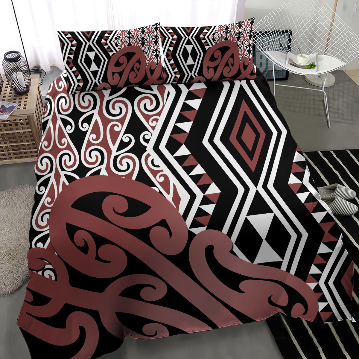 New Zealand Bedding Set Aotearoa Kowhaiwhai Mix Taniko Art - Wonder Print Shop