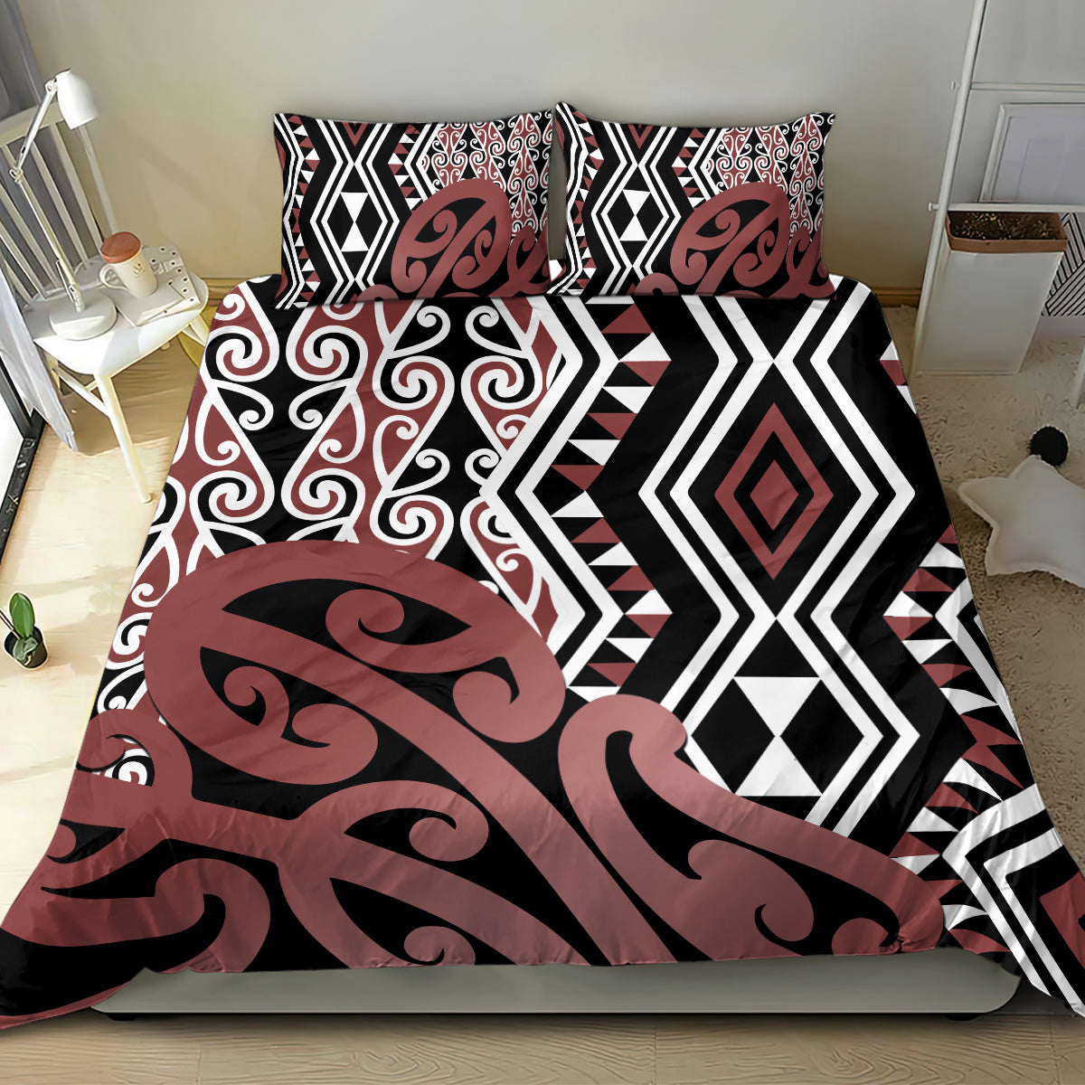 New Zealand Bedding Set Aotearoa Kowhaiwhai Mix Taniko Art - Wonder Print Shop