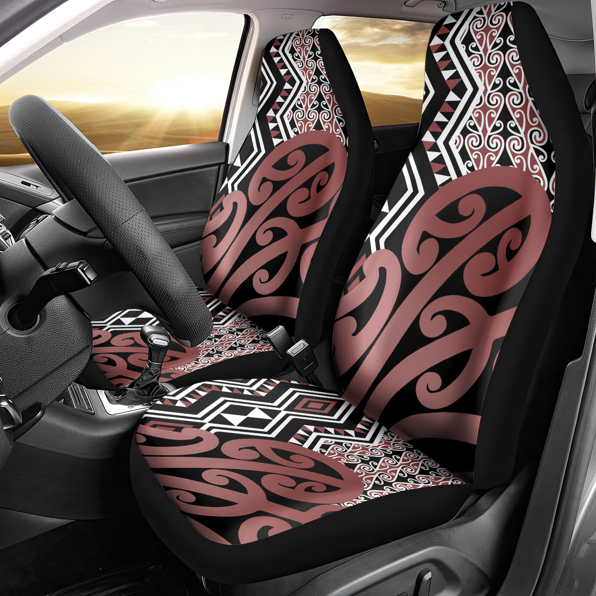 New Zealand Car Seat Cover Aotearoa Kowhaiwhai Mix Taniko Art - Wonder Print Shop