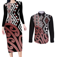 New Zealand Couples Matching Long Sleeve Bodycon Dress and Long Sleeve Button Shirt Aotearoa Kowhaiwhai Mix Taniko Art - Wonder Print Shop