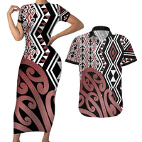New Zealand Couples Matching Short Sleeve Bodycon Dress and Hawaiian Shirt Aotearoa Kowhaiwhai Mix Taniko Art - Wonder Print Shop