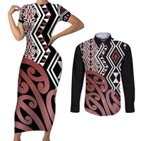 New Zealand Couples Matching Short Sleeve Bodycon Dress and Long Sleeve Button Shirt Aotearoa Kowhaiwhai Mix Taniko Art - Wonder Print Shop