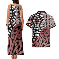 New Zealand Couples Matching Tank Maxi Dress and Hawaiian Shirt Aotearoa Kowhaiwhai Mix Taniko Art - Wonder Print Shop