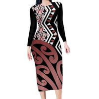 New Zealand Family Matching Long Sleeve Bodycon Dress and Hawaiian Shirt Aotearoa Kowhaiwhai Mix Taniko Art - Wonder Print Shop