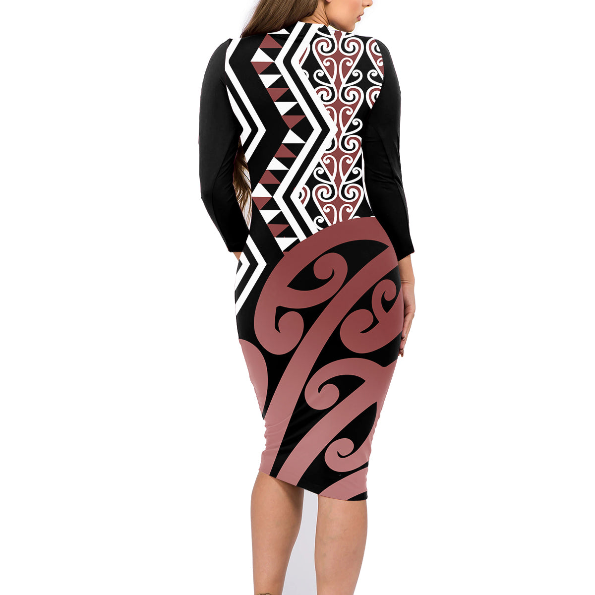 New Zealand Family Matching Long Sleeve Bodycon Dress and Hawaiian Shirt Aotearoa Kowhaiwhai Mix Taniko Art - Wonder Print Shop