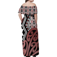 New Zealand Family Matching Off Shoulder Maxi Dress and Hawaiian Shirt Aotearoa Kowhaiwhai Mix Taniko Art - Wonder Print Shop