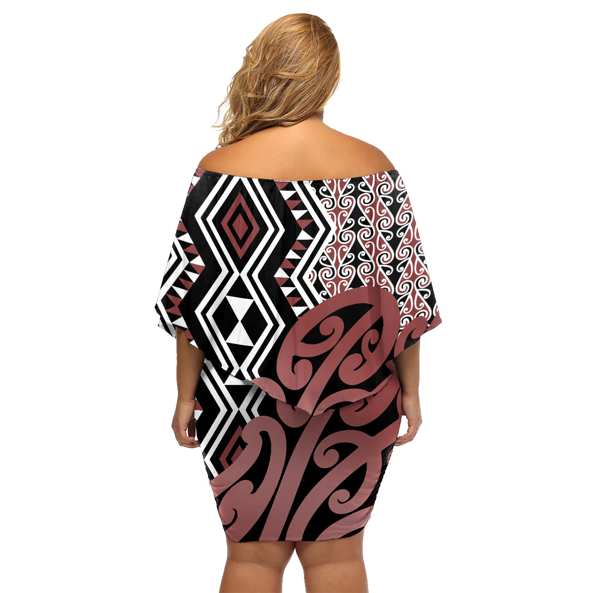 New Zealand Family Matching Off Shoulder Short Dress and Hawaiian Shirt Aotearoa Kowhaiwhai Mix Taniko Art - Wonder Print Shop
