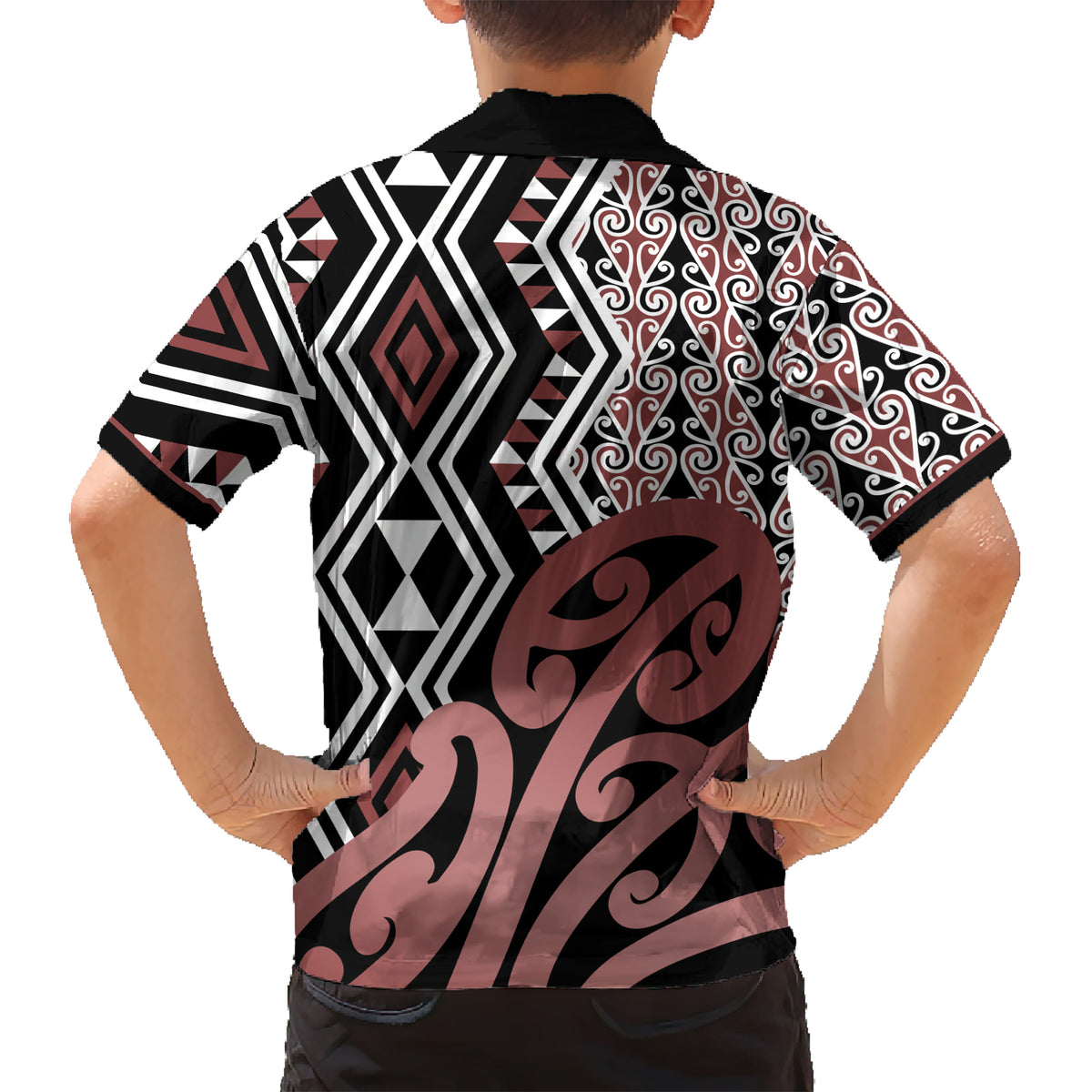 New Zealand Family Matching Short Sleeve Bodycon Dress and Hawaiian Shirt Aotearoa Kowhaiwhai Mix Taniko Art - Wonder Print Shop