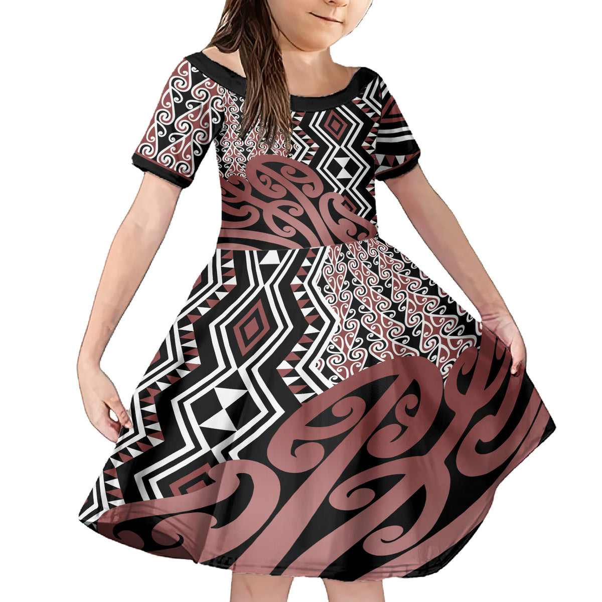 New Zealand Family Matching Short Sleeve Bodycon Dress and Hawaiian Shirt Aotearoa Kowhaiwhai Mix Taniko Art - Wonder Print Shop