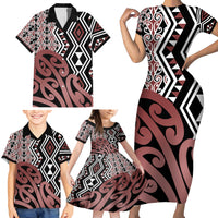 New Zealand Family Matching Short Sleeve Bodycon Dress and Hawaiian Shirt Aotearoa Kowhaiwhai Mix Taniko Art - Wonder Print Shop