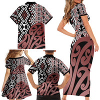New Zealand Family Matching Short Sleeve Bodycon Dress and Hawaiian Shirt Aotearoa Kowhaiwhai Mix Taniko Art - Wonder Print Shop