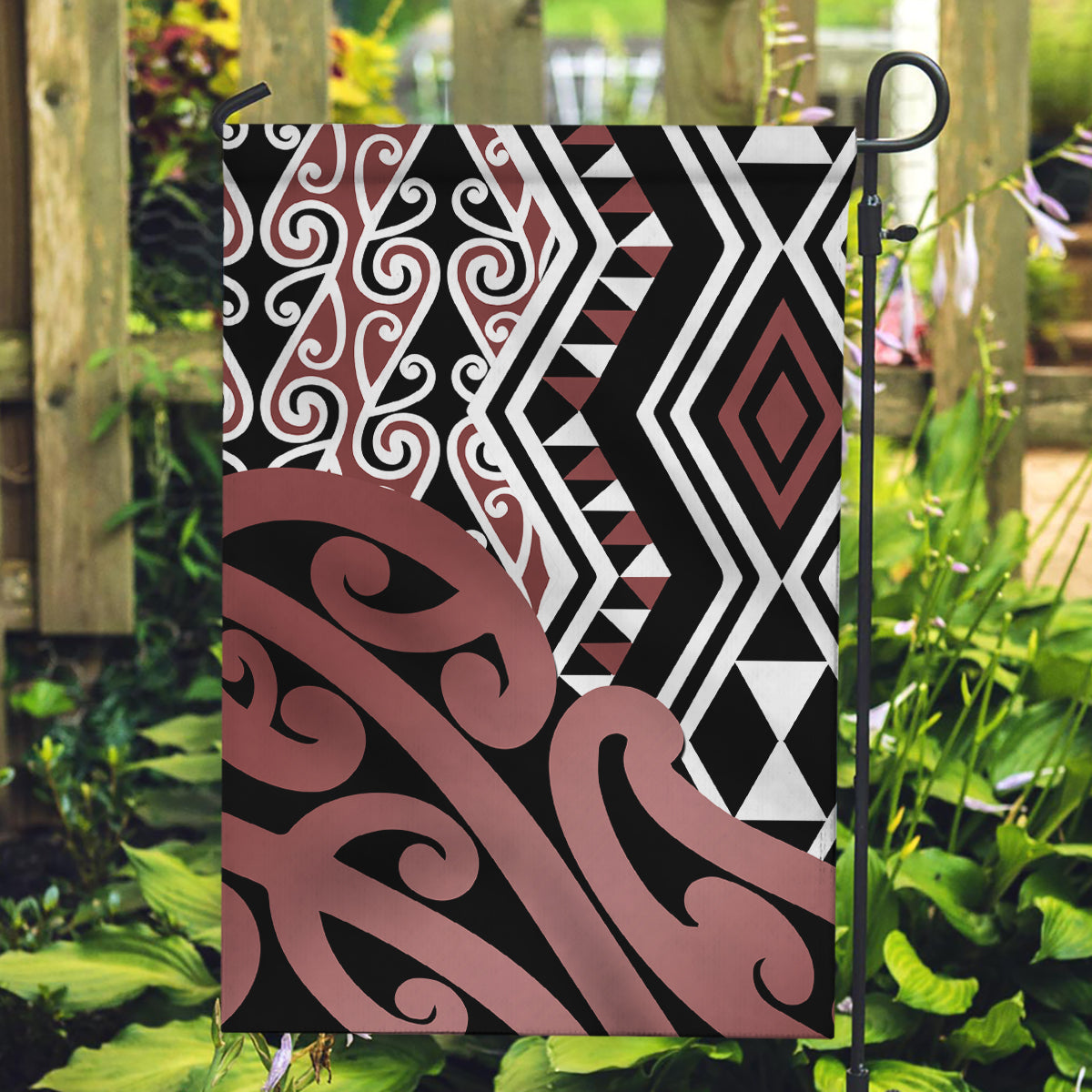 New Zealand Garden Flag Aotearoa Kowhaiwhai Mix Taniko Art - Wonder Print Shop