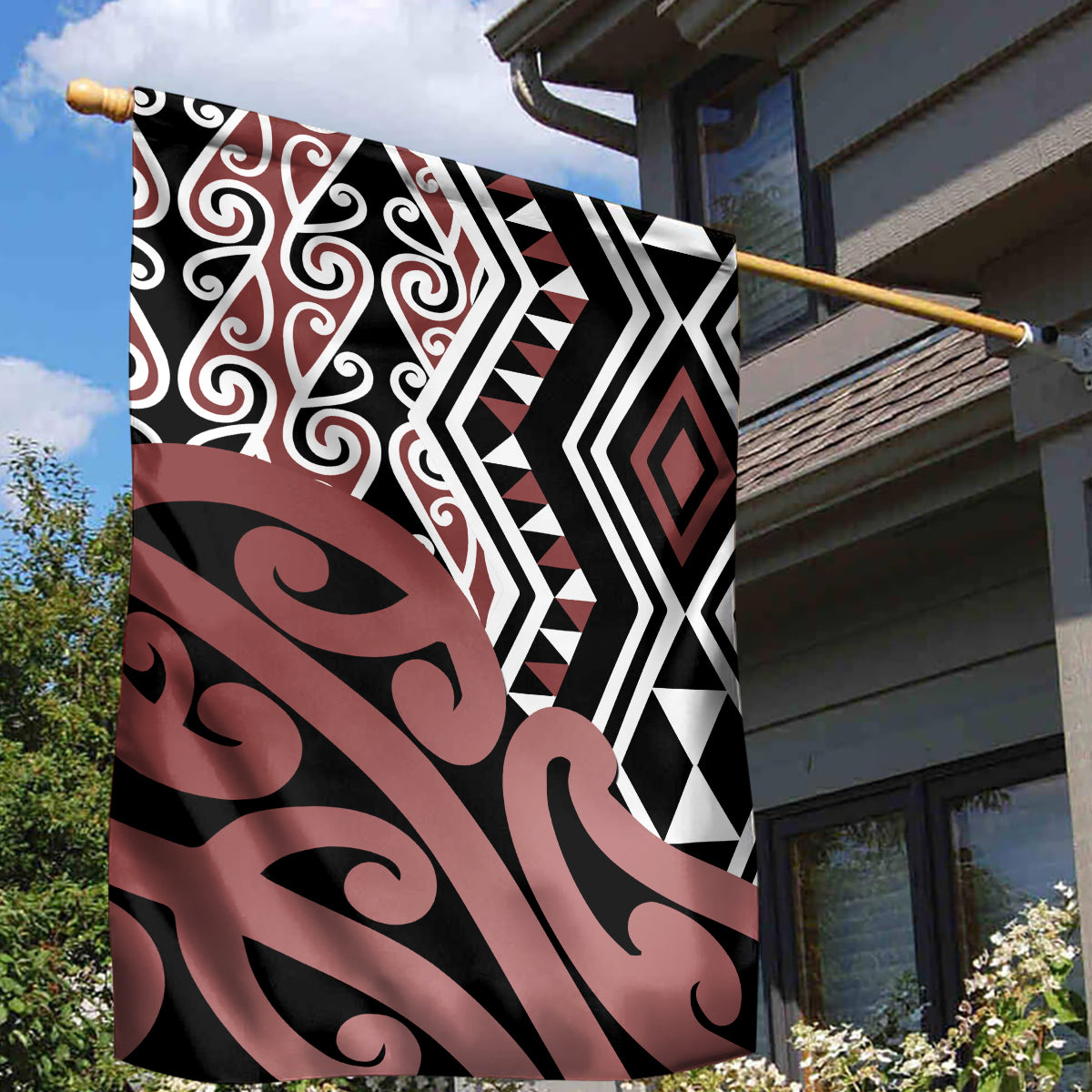 New Zealand Garden Flag Aotearoa Kowhaiwhai Mix Taniko Art - Wonder Print Shop