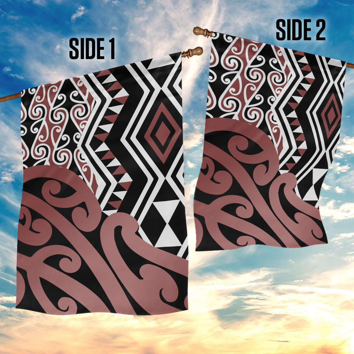 New Zealand Garden Flag Aotearoa Kowhaiwhai Mix Taniko Art - Wonder Print Shop