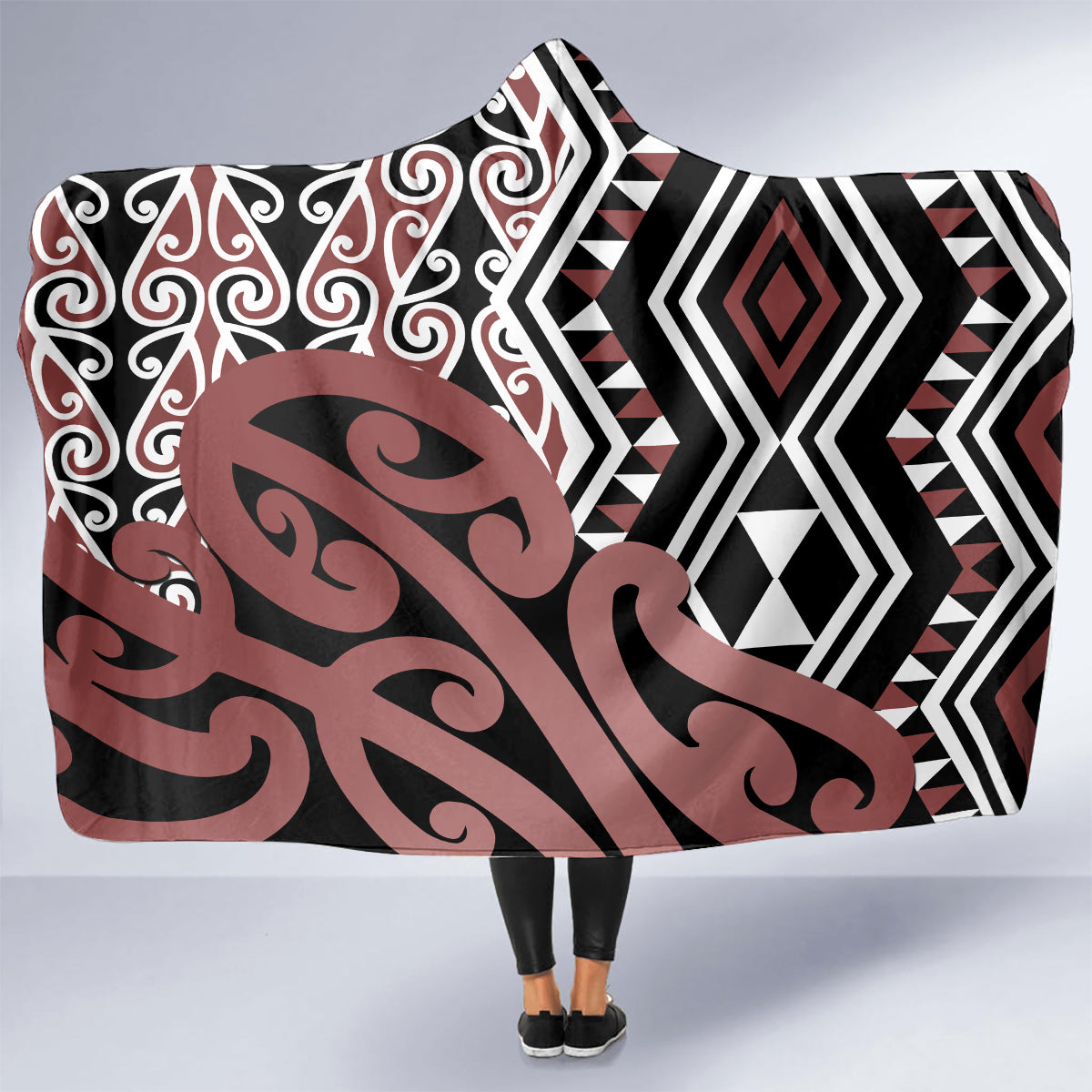 new-zealand-hooded-blanket-aotearoa-kowhaiwhai-mix-taniko-art