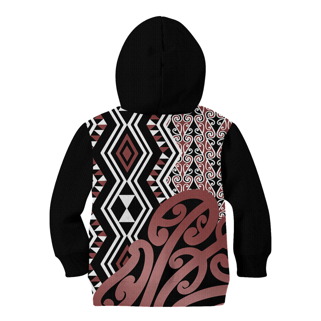 New Zealand Kid Hoodie Aotearoa Kowhaiwhai Mix Taniko Art - Wonder Print Shop