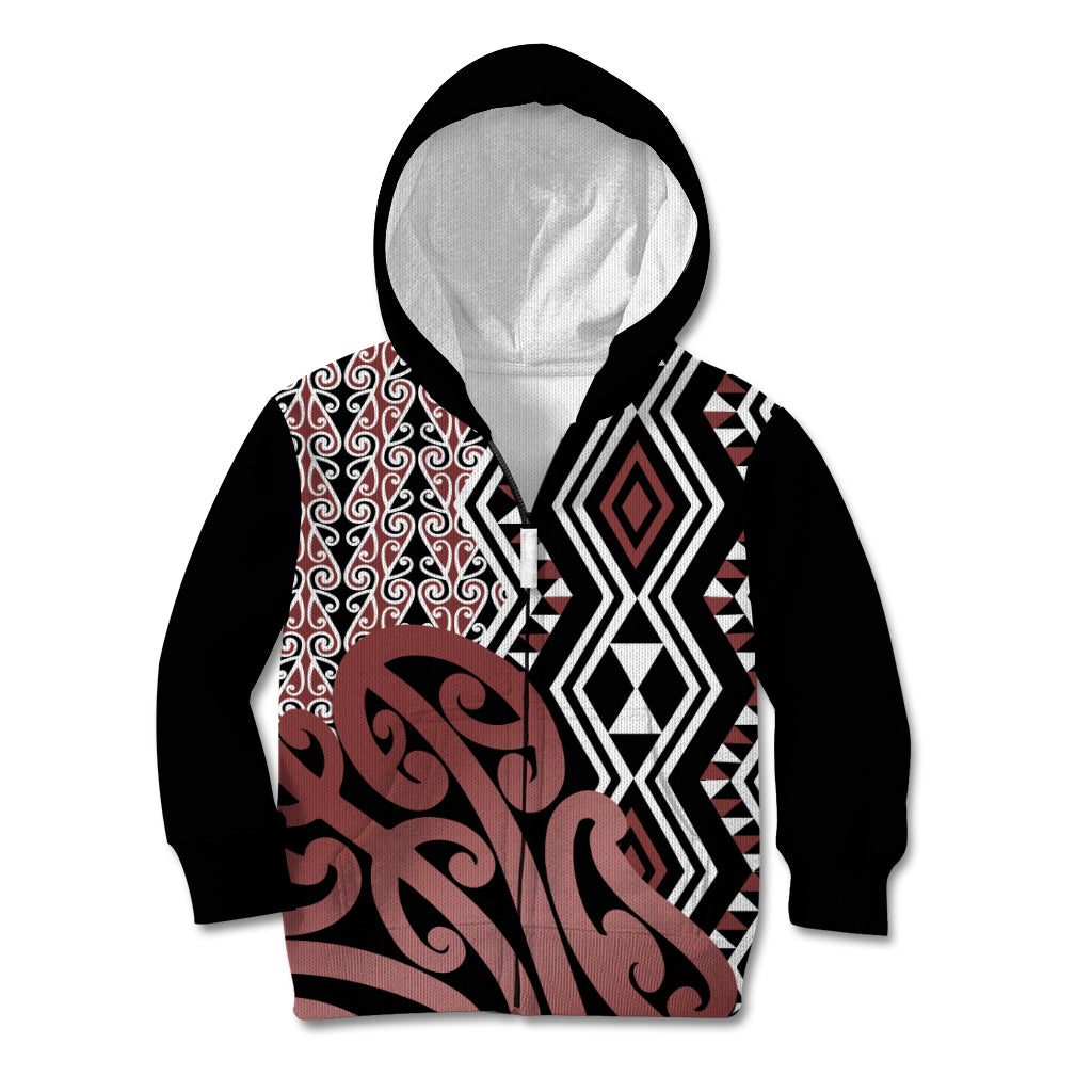 New Zealand Kid Hoodie Aotearoa Kowhaiwhai Mix Taniko Art - Wonder Print Shop