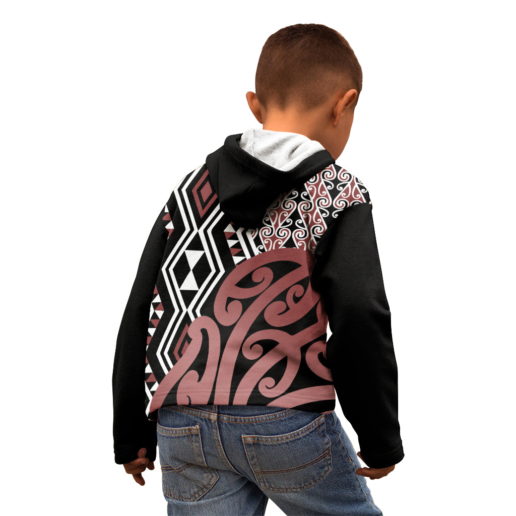 New Zealand Kid Hoodie Aotearoa Kowhaiwhai Mix Taniko Art - Wonder Print Shop