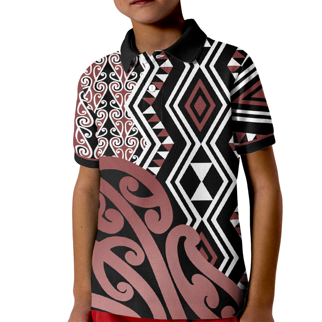 New Zealand Kid Polo Shirt Aotearoa Kowhaiwhai Mix Taniko Art - Wonder Print Shop