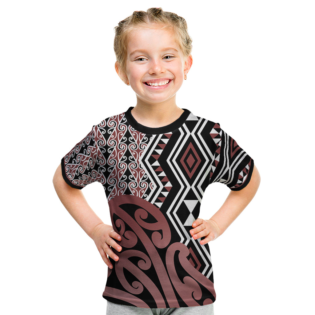 New Zealand Kid T Shirt Aotearoa Kowhaiwhai Mix Taniko Art - Wonder Print Shop