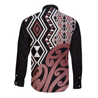 New Zealand Long Sleeve Button Shirt Aotearoa Kowhaiwhai Mix Taniko Art - Wonder Print Shop
