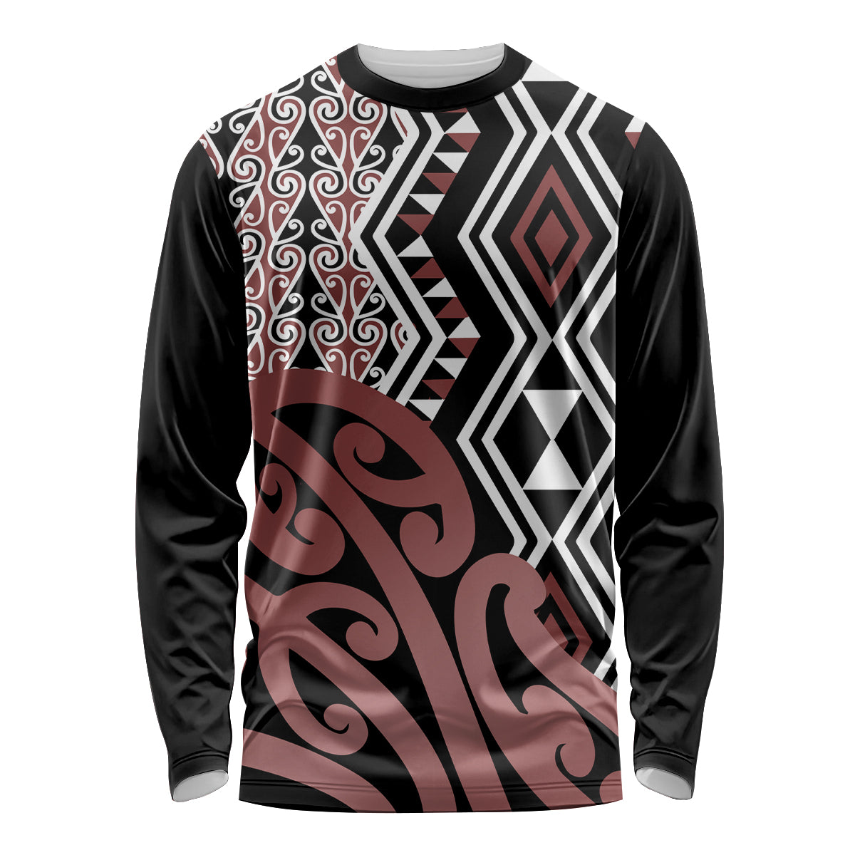 New Zealand Long Sleeve Shirt Aotearoa Kowhaiwhai Mix Taniko Art - Wonder Print Shop