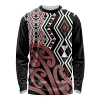New Zealand Long Sleeve Shirt Aotearoa Kowhaiwhai Mix Taniko Art - Wonder Print Shop