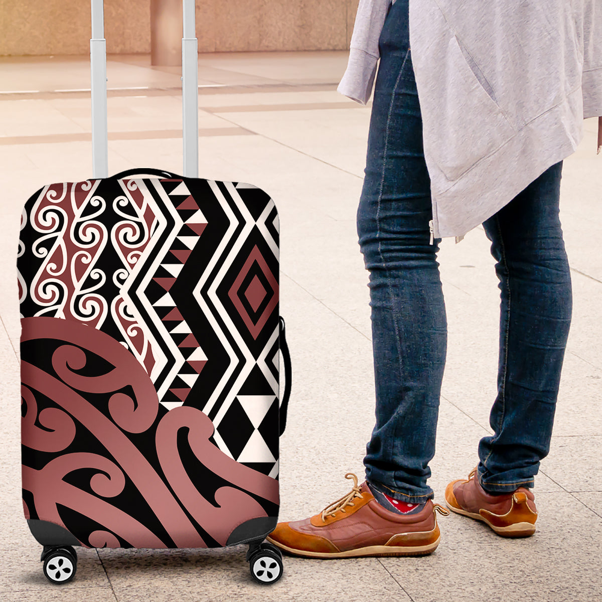 New Zealand Luggage Cover Aotearoa Kowhaiwhai Mix Taniko Art - Wonder Print Shop