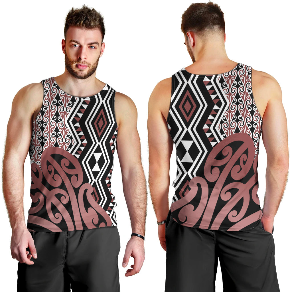 New Zealand Men Tank Top Aotearoa Kowhaiwhai Mix Taniko Art - Wonder Print Shop