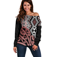 New Zealand Off Shoulder Sweater Aotearoa Kowhaiwhai Mix Taniko Art - Wonder Print Shop