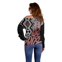 New Zealand Off Shoulder Sweater Aotearoa Kowhaiwhai Mix Taniko Art - Wonder Print Shop