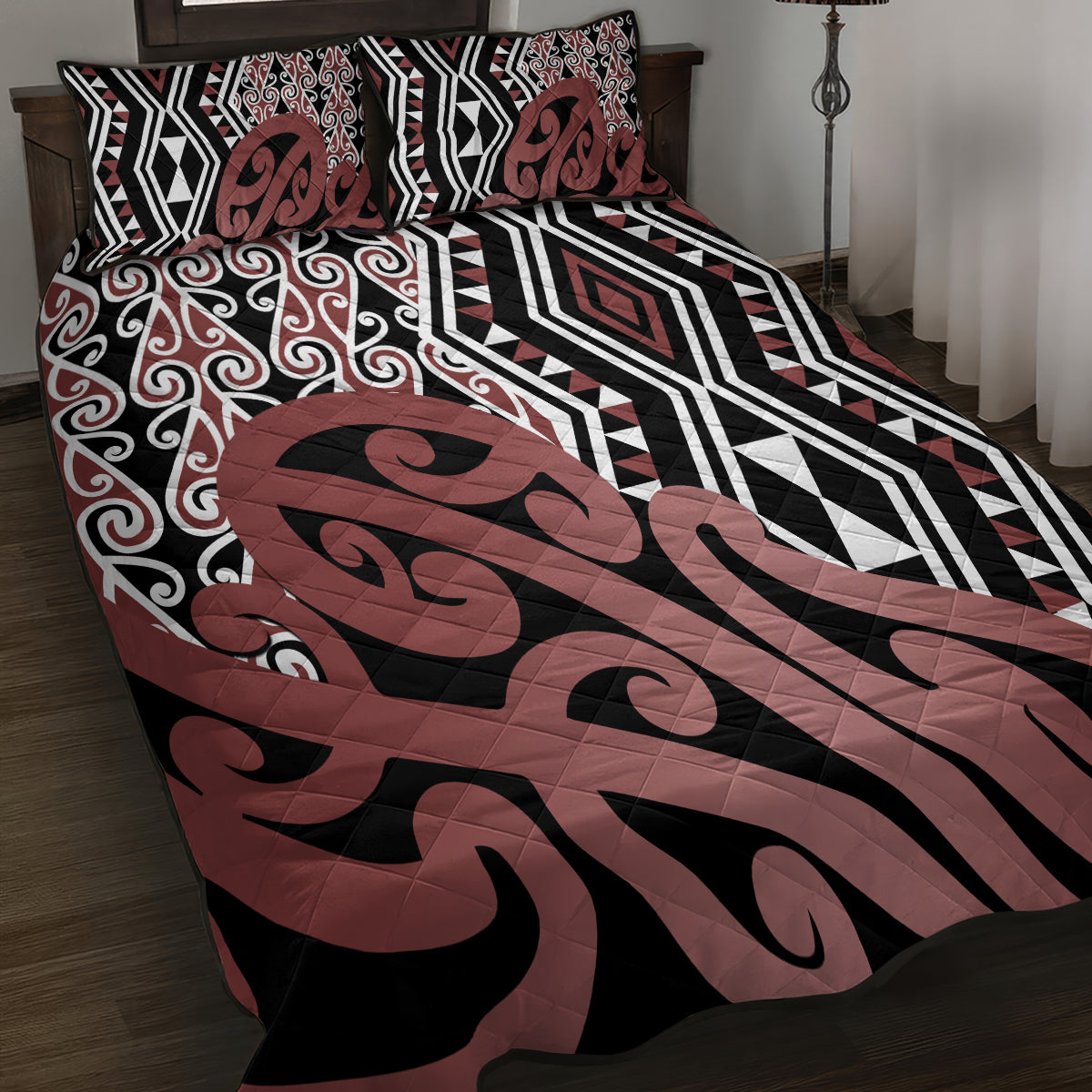 New Zealand Quilt Bed Set Aotearoa Kowhaiwhai Mix Taniko Art - Wonder Print Shop