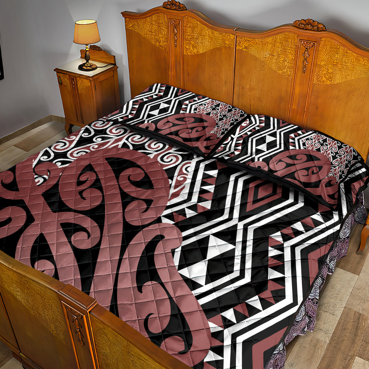 New Zealand Quilt Bed Set Aotearoa Kowhaiwhai Mix Taniko Art - Wonder Print Shop