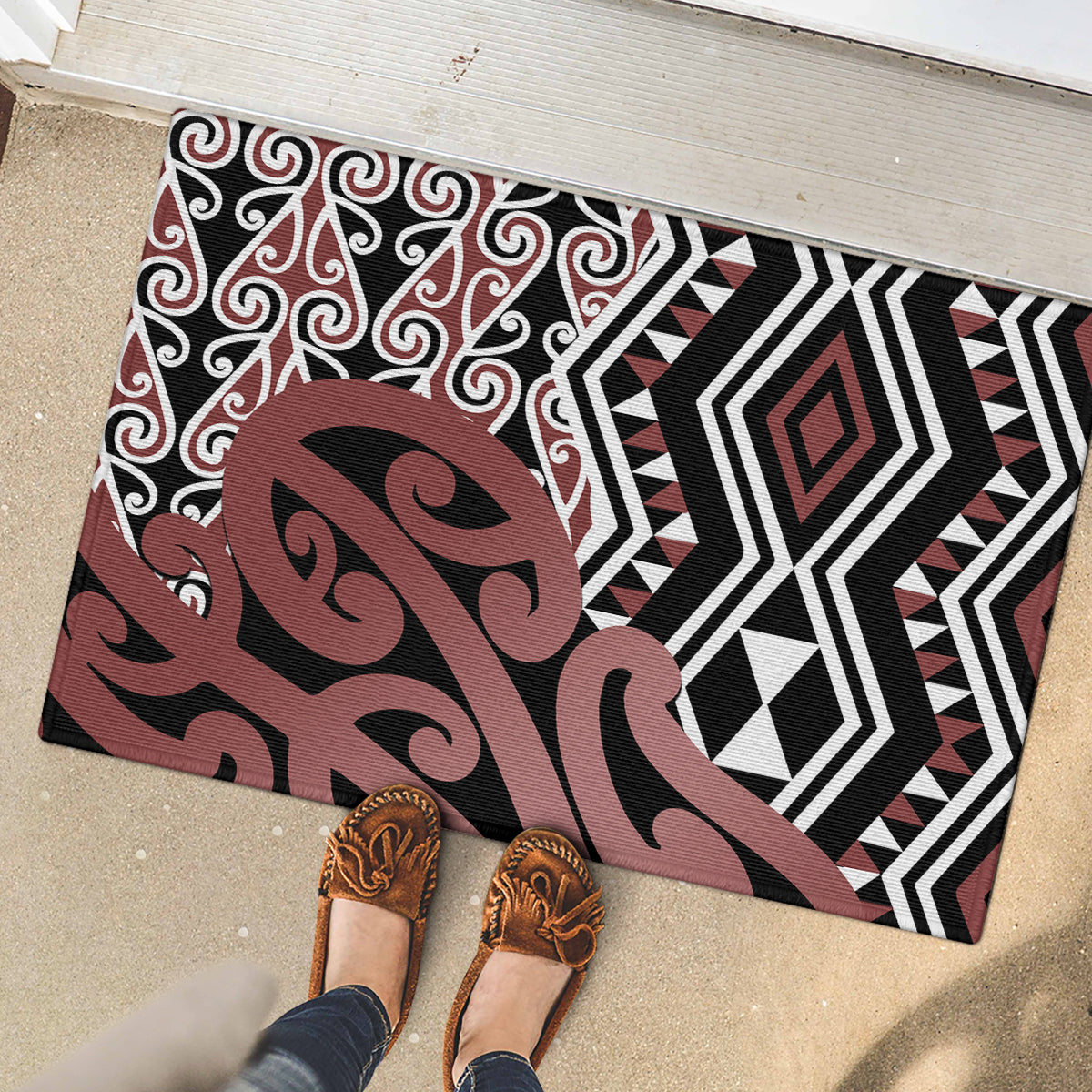 New Zealand Rubber Doormat Aotearoa Kowhaiwhai Mix Taniko Art - Wonder Print Shop